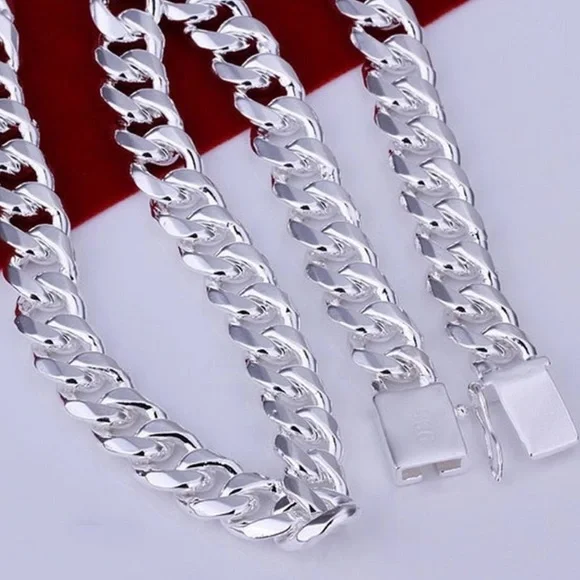 Sterling Silver Chain Link Cuban Necklace Curb Unisex - Picture 5 of 9